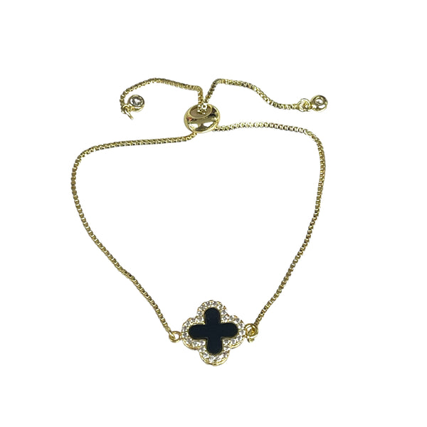 Reversible CZ Mother of Pearl Clover Charm Bracelet