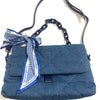 Quilted Denim Bag With Acrylic Chain And Scarf