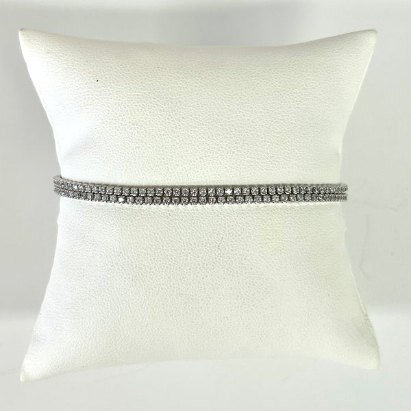 Silver Pull String Double Strand CZ Tennis Bracelet