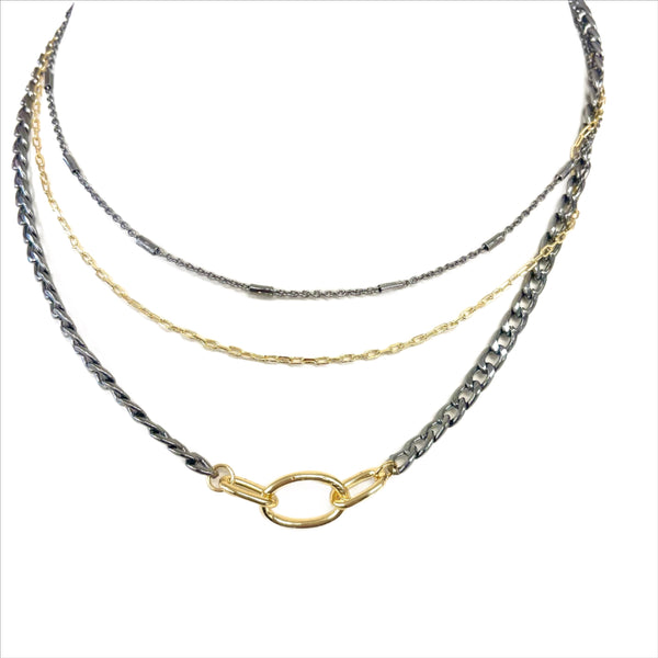 Triple Layer Multi-Chain Two-Tone Necklace
