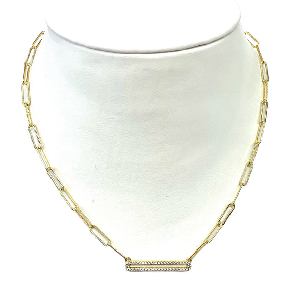 Gold Paperclip Necklace With Large CZ Paperclip