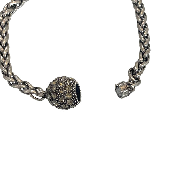 Hematite Curb Chain Bracelet With Textured CZ Ball