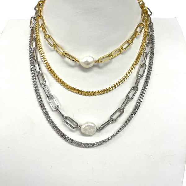 Double Chain With Pearl Necklace