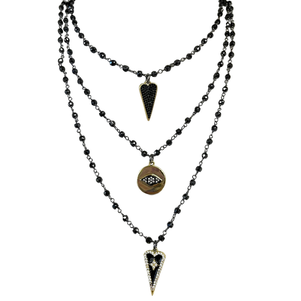 Pave Heart Wire Wrapped Beaded Necklace