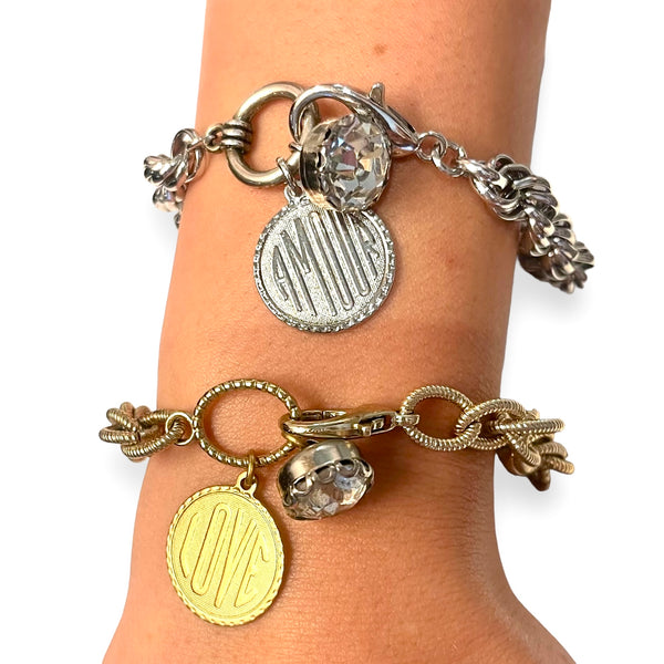 Vintage Amour/Love & Crystal Charm Bracelet