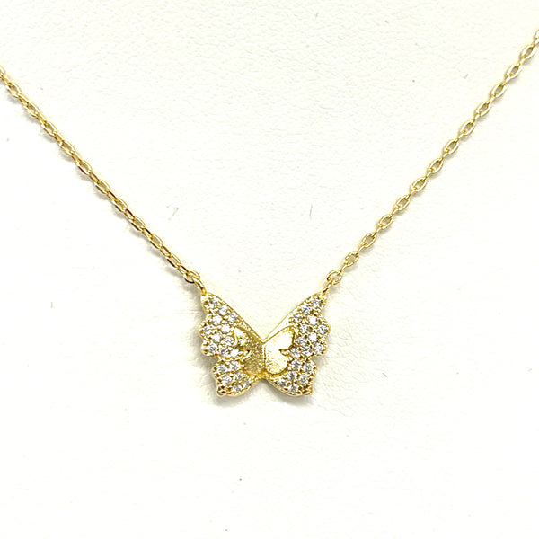 Gold and CZ Dainty Butterfly Necklace