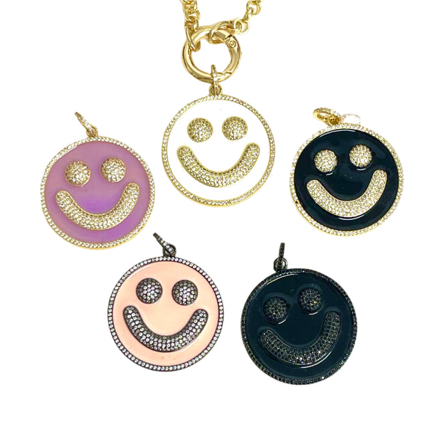 Large Enamel CZ Smiley Face Charm