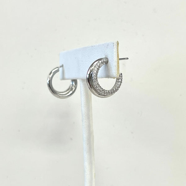 Sterling Silver Dipped CZ Pave Tube Hoop Post Earring