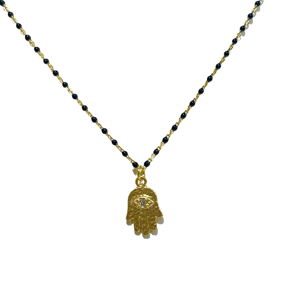 Enamel Beaded Hamsa or Star of David Charm Necklace