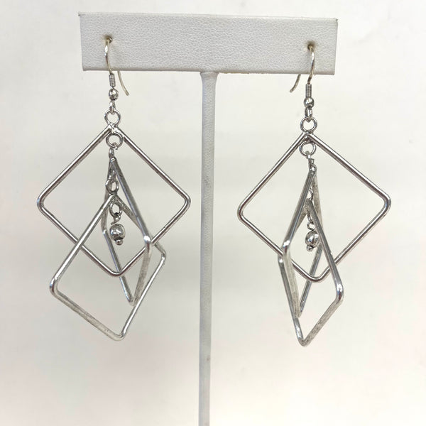 Silver-Plated Triple Square Drop Earrings