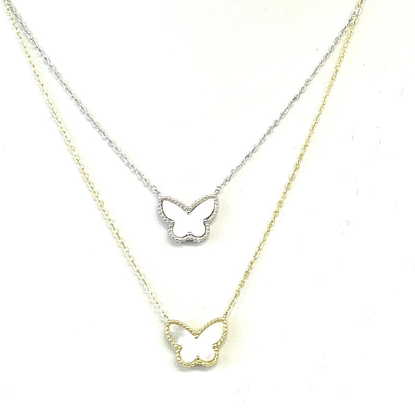 Sterling Silver Mother Of Pearl Butterfly Necklace