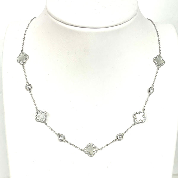 Sterling Silver And Mother Of Pearl / CZ Bezel Necklace