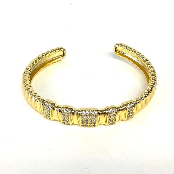 Gold Tone Rippled Cuff With 5 Station Pave