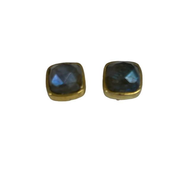 Gold And Labradorite Faceted Square Earrings