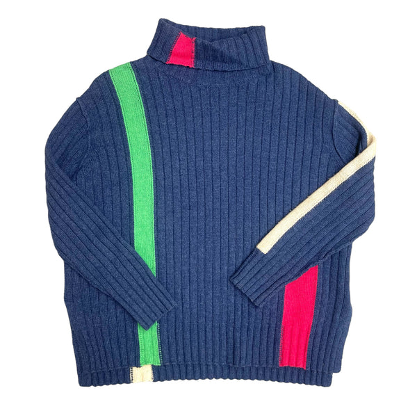 Double Row Rib Knit Turtleneck Sweater