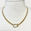 Pave Horse Bit Charm On Curb Chain Necklace