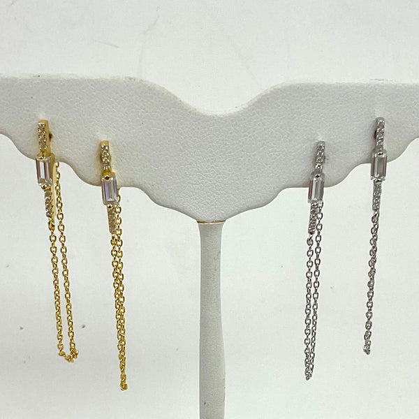 Shimmering Baguette Chain Drop Earrings