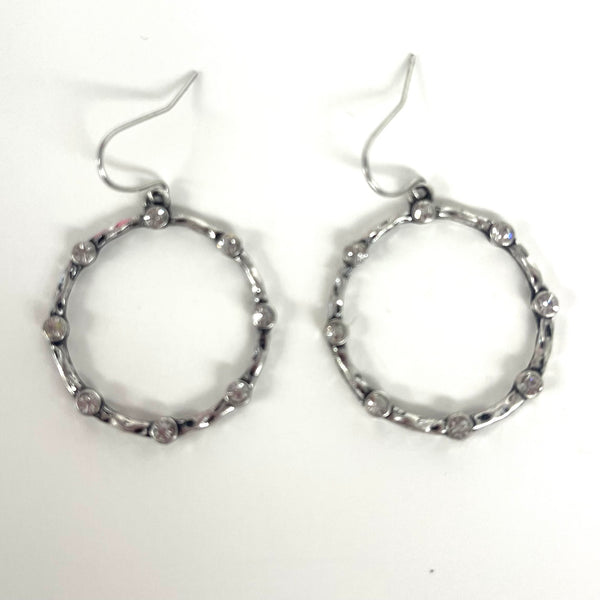 Hammered Circle Earrings with 8 CZ Studs Around