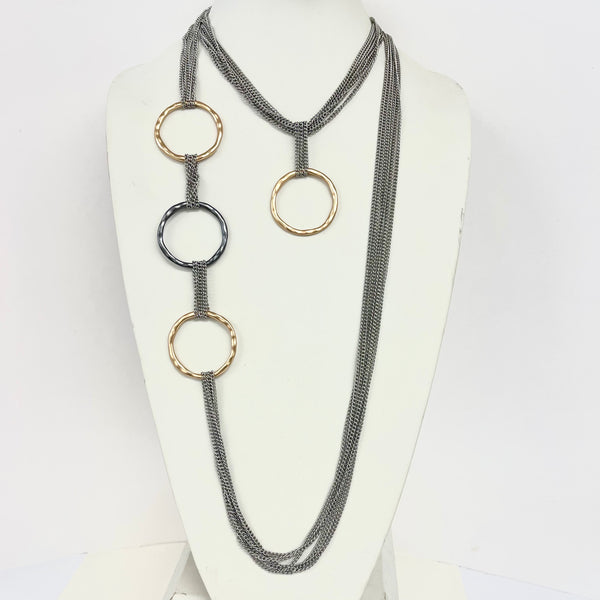 Long Gold & Silver Circle Chain Necklace