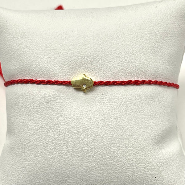 Red Silk Cord With Gold Cz Mini Hamsa