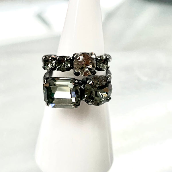 Gunmetal Black Emerald Cut Diamond Adjustable Ring