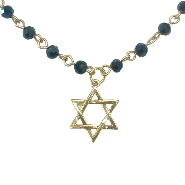 Black Bead Necklace with Star of David Charm