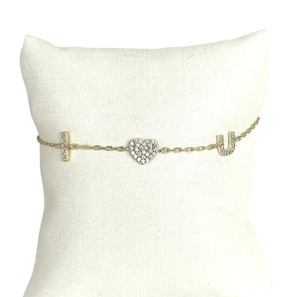 I Heart You In Pave And Gold Bracelet