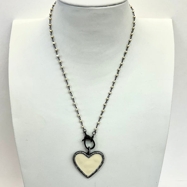 Pearl Wire Wrapped  Heart Charm Necklace