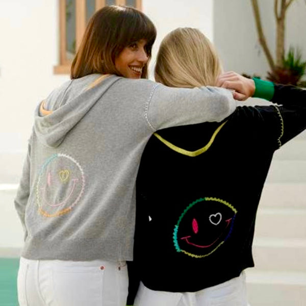Zip Sweater With Colorful Smiley On The Back