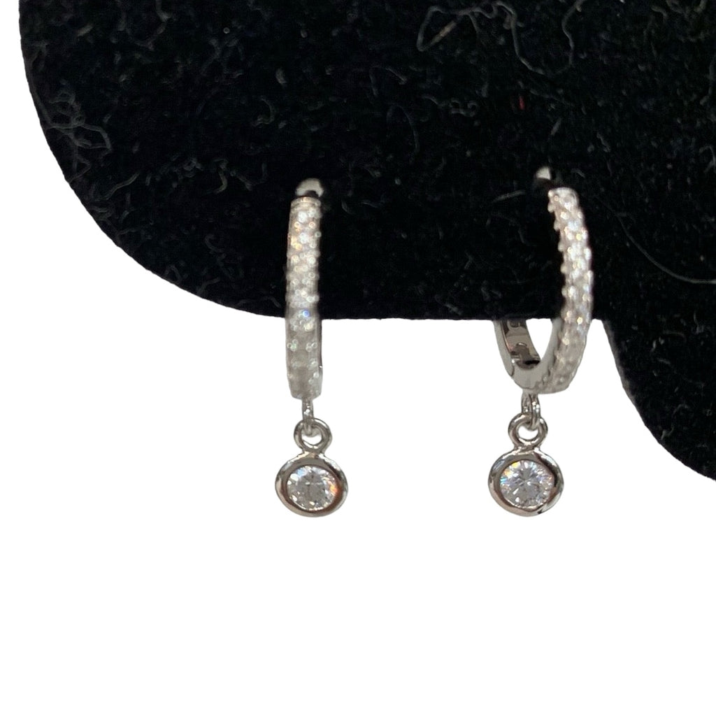 Pave Sterling Huggies With CZ Drop