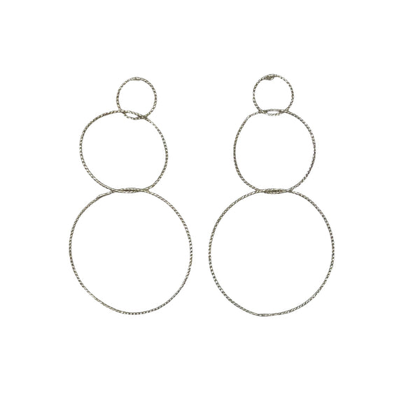 Etched Silver Triple Circle Earrings
