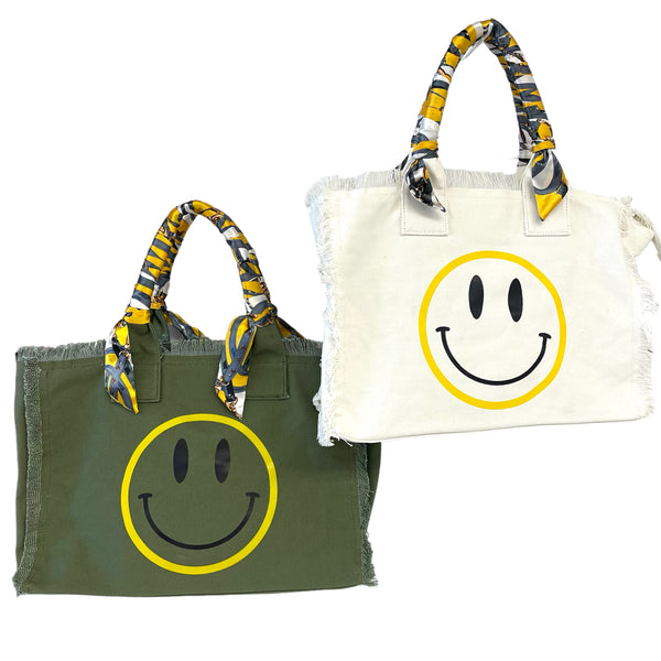 Smiley Face And Silk Scarf Canvas Tote