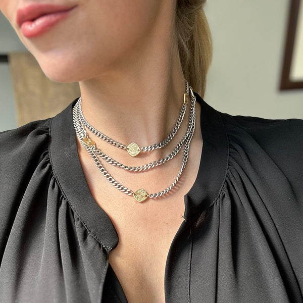 Curb Chain With Geometric Accents Necklace