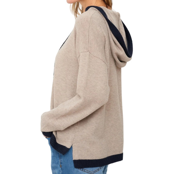 Jessie Color Block Hoodie In Latte/Navy