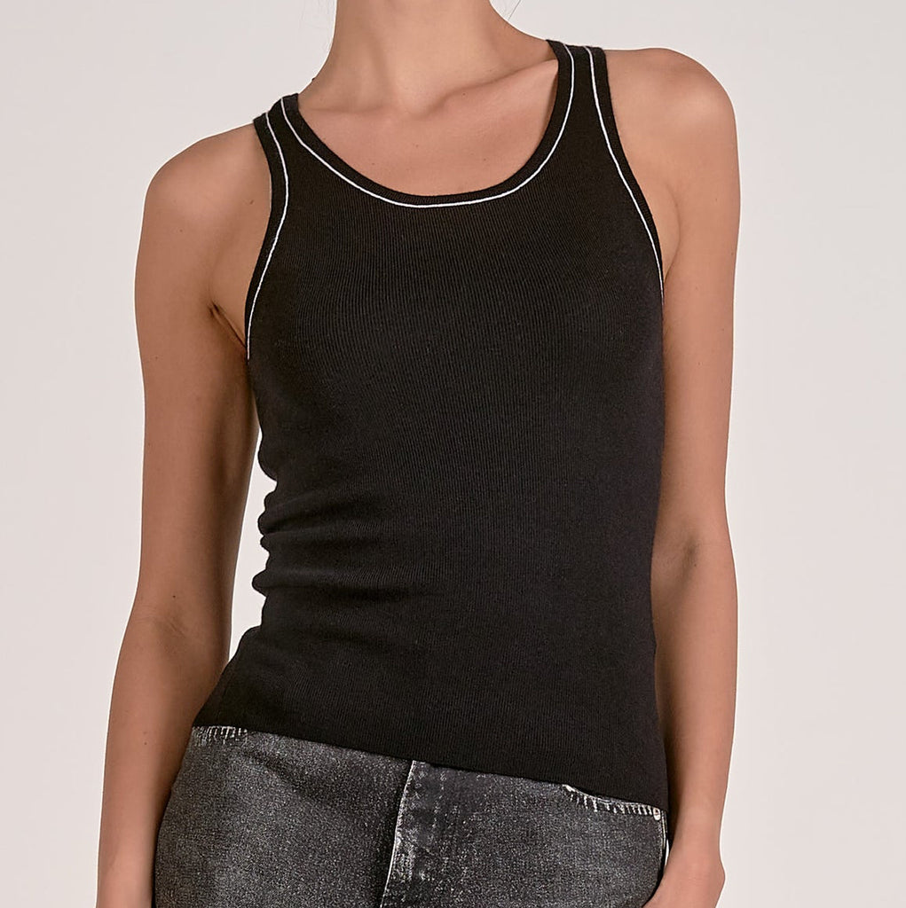 Elan Black or Cream Tank with Contrast Stiching
