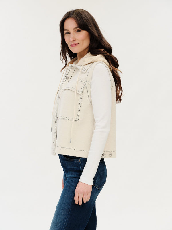 Cream Exposed Stitch Detachable Hooded Vest