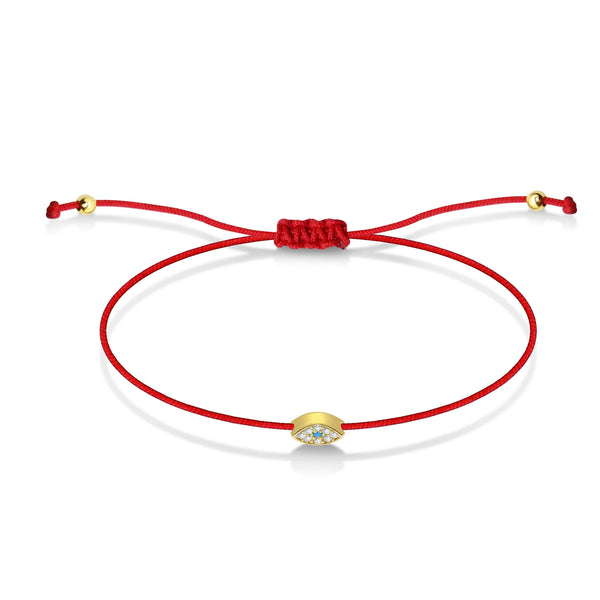 14K CZ Evil Eye Red String Bracelet