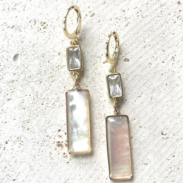 Pearl Iridescent And CZ Bezeled Earrings