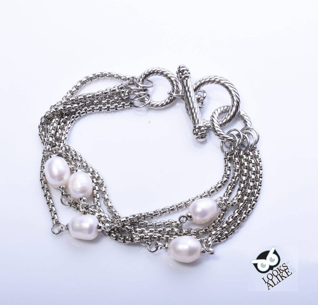 Five Strand Silver And Pearl Bracelet