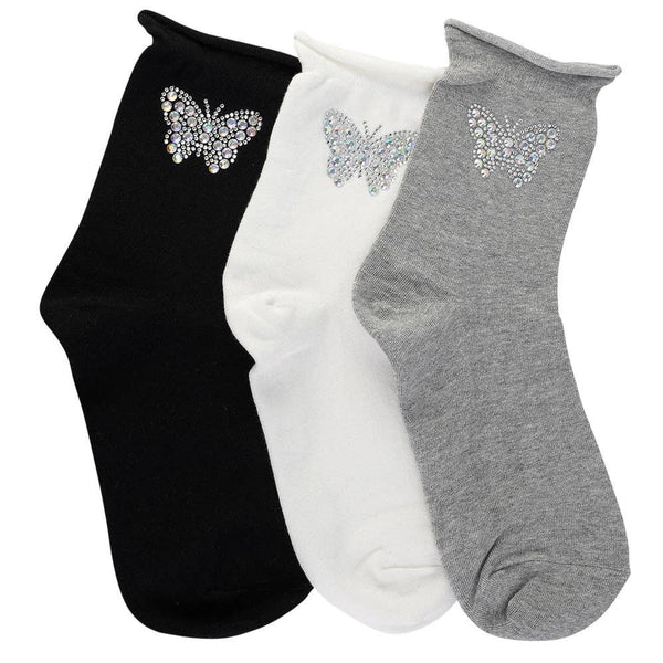 Crystal Butterfly Embellished Socks