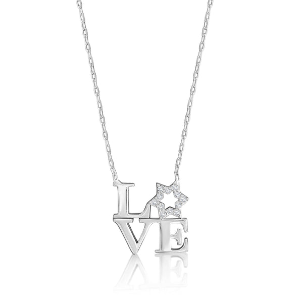 Sterling Love/Cz Star Necklace