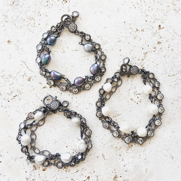 Fresh water pearl triple layer bracelets