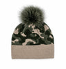 Knitted Camo Lurex Hat With Fox Pom