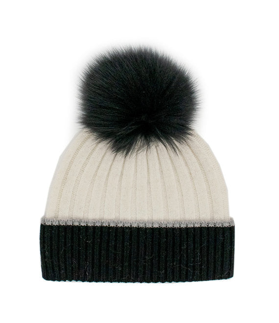 Wool Knit With Real Fur Pompom Hat