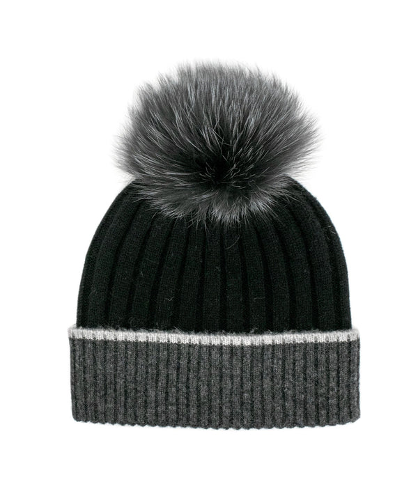 Wool Knit With Real Fur Pompom Hat