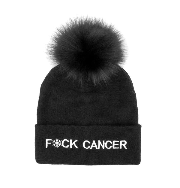 F*ck Cancer With Real Fur Pom Hat