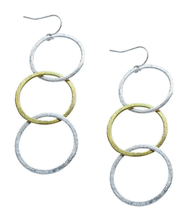 Sterling And Gold Triple Circle Etched Earrings