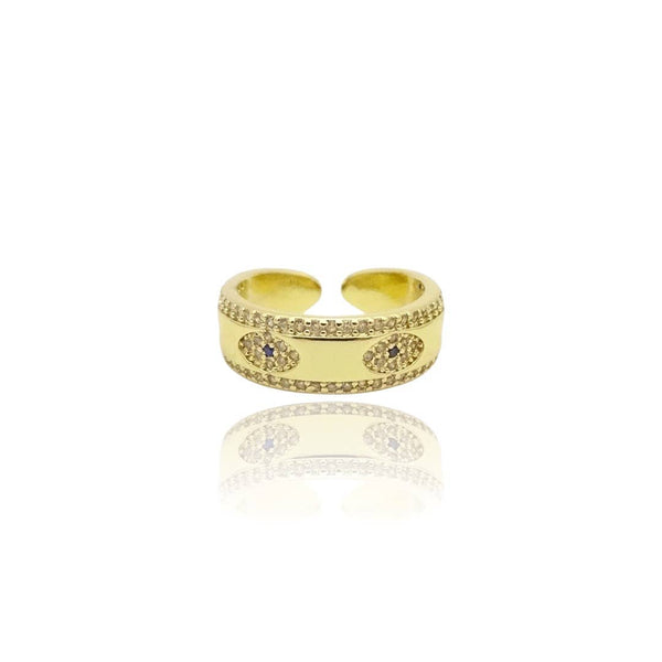 CZ Evil Eye Band Ring 14k Gold