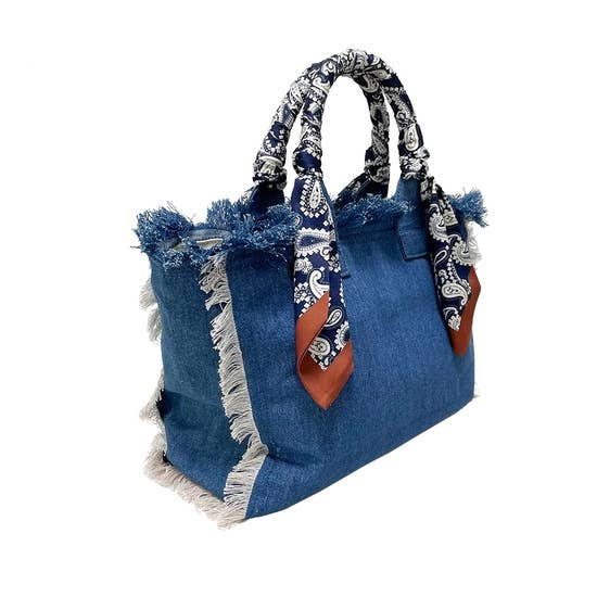 Canvas Fringe Bags With Scarf Handles