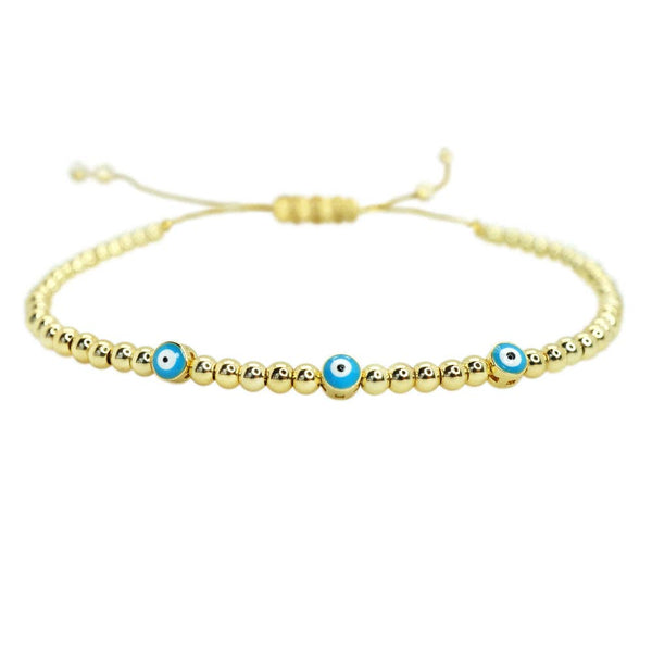Gold Beads With Blue Evil Eyes Bracelet